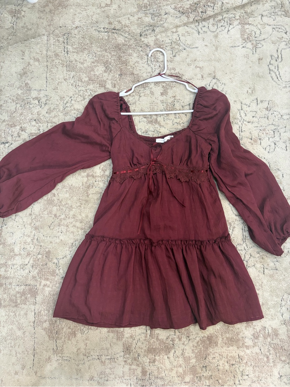 Altar'd State Girls' Burgundy Long Sleeve Tiered Dress